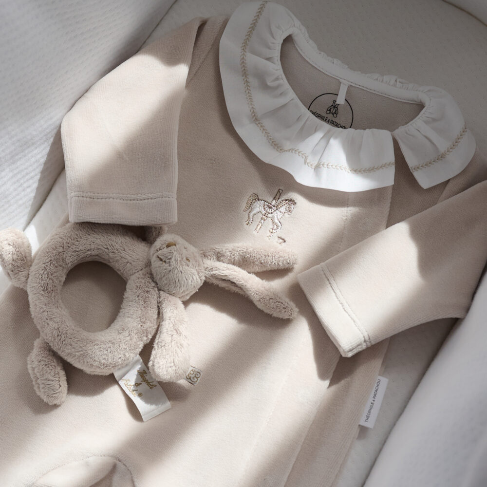 Kruippakje fluweel geruffleerde kraag - Beige