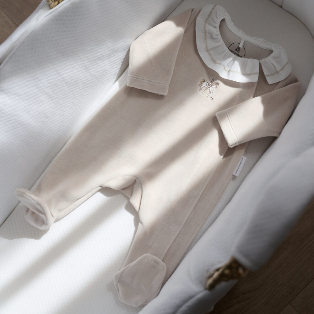 Kruippakje fluweel geruffleerde kraag - Beige