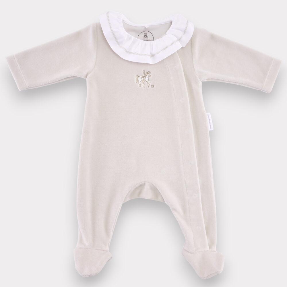 Kruippakje fluweel geruffleerde kraag - Beige