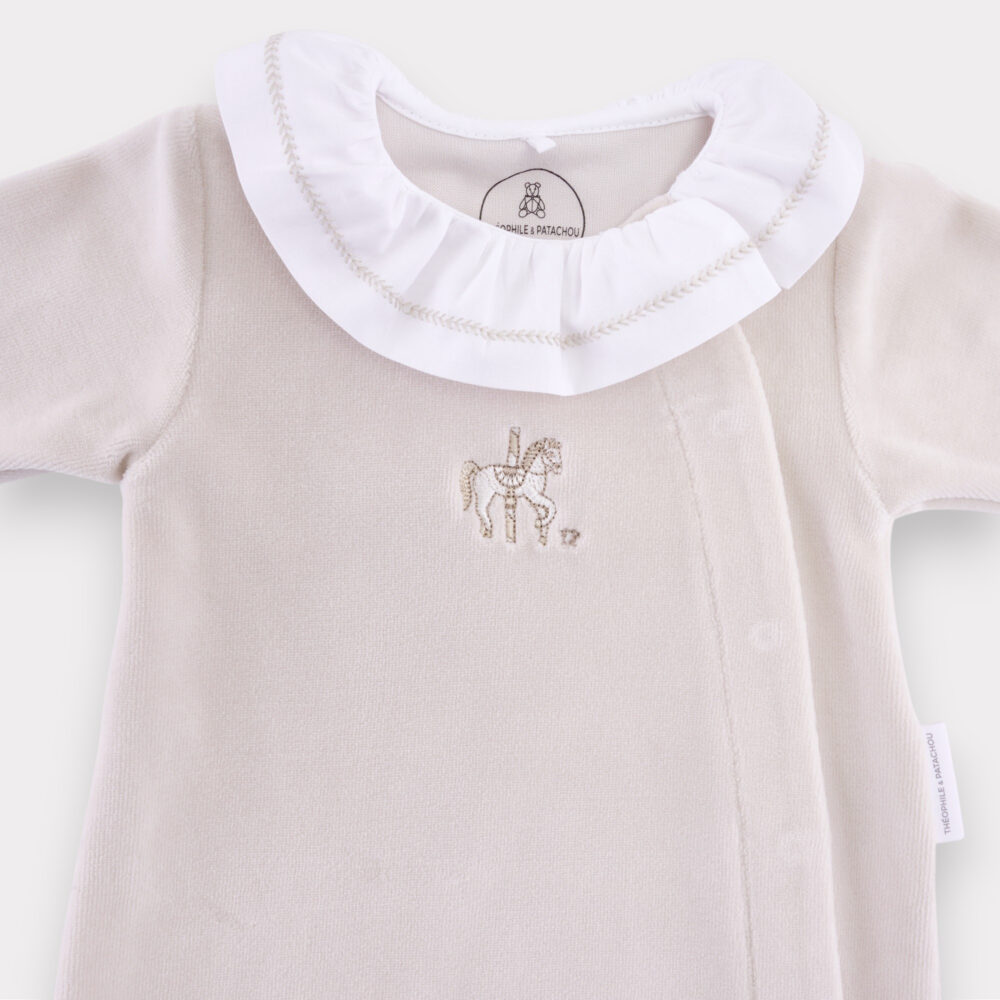Kruippakje fluweel geruffleerde kraag - Beige