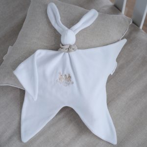 Doudou lapin brodé - Velours