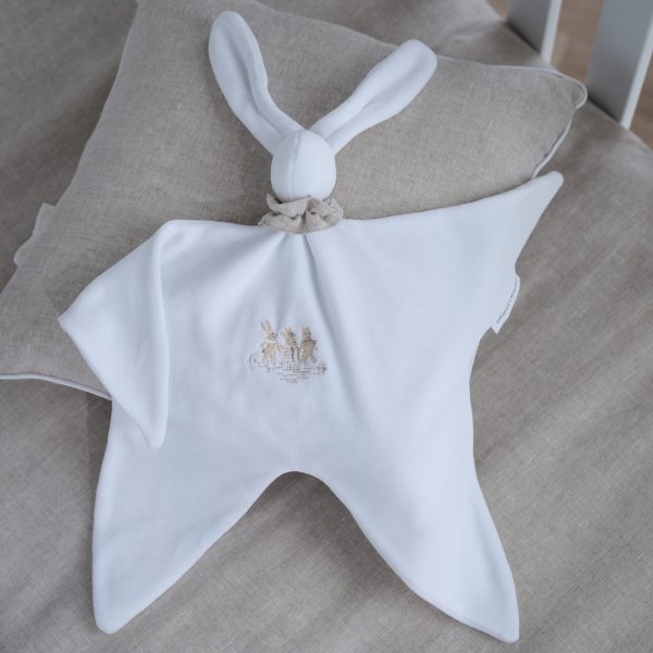 Doudou lapin brodé - Velours